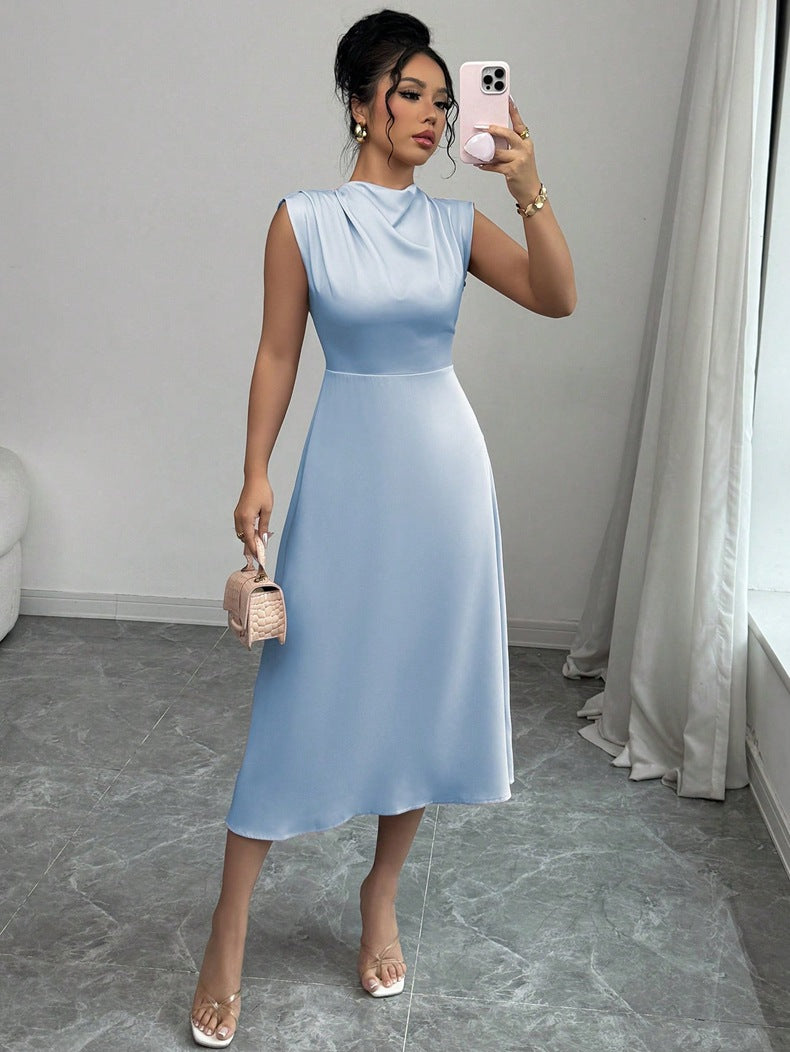 Amira Pleated Satin A-Line Dress