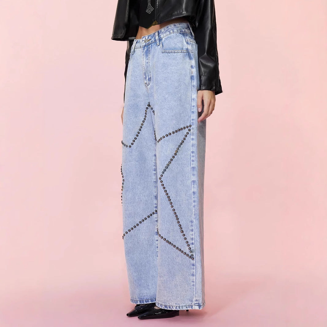Zelina Loose Retro Beaded Jeans