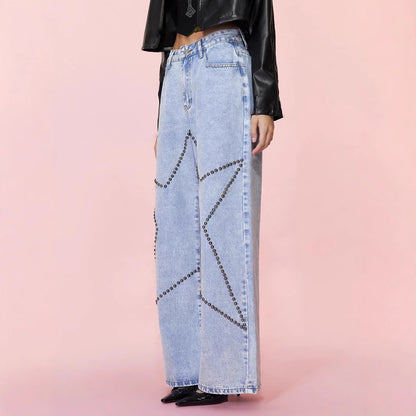 Zelina Loose Retro Beaded Jeans