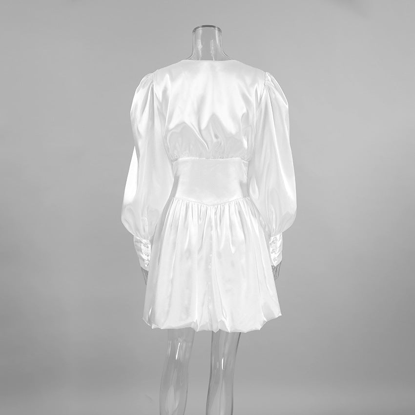 Adanna White Glow Satin Dress