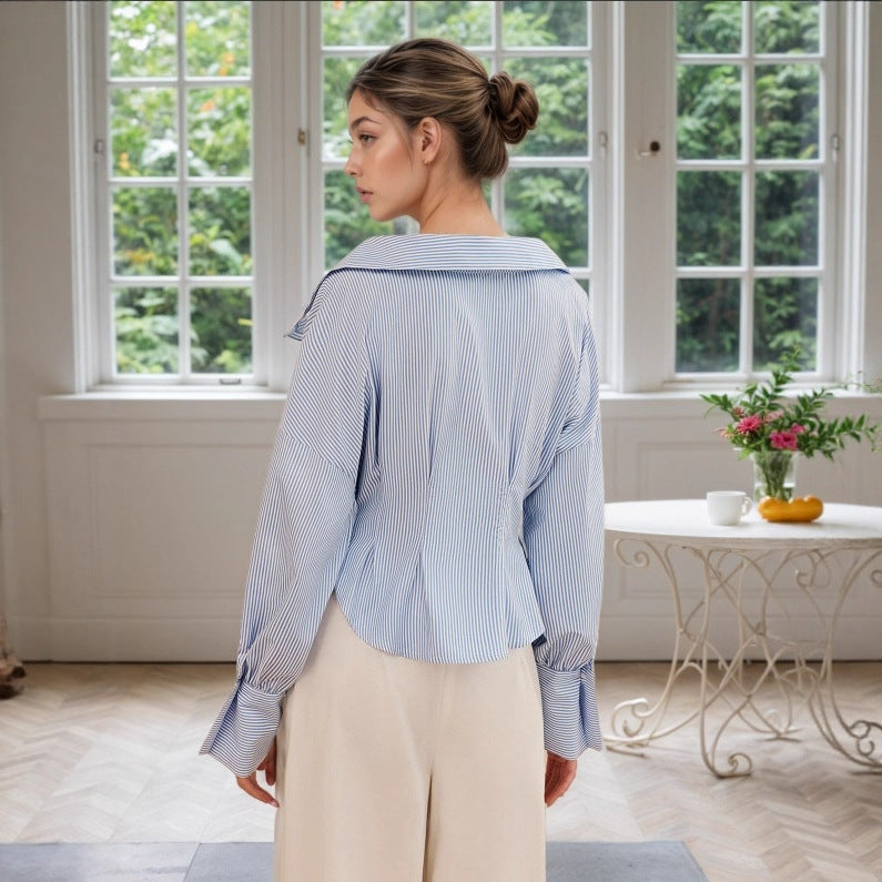 Sefira Striped Pleated Puff Shirt