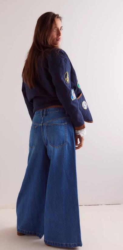 Pantalon en denim à jambes larges et color-block Zyara