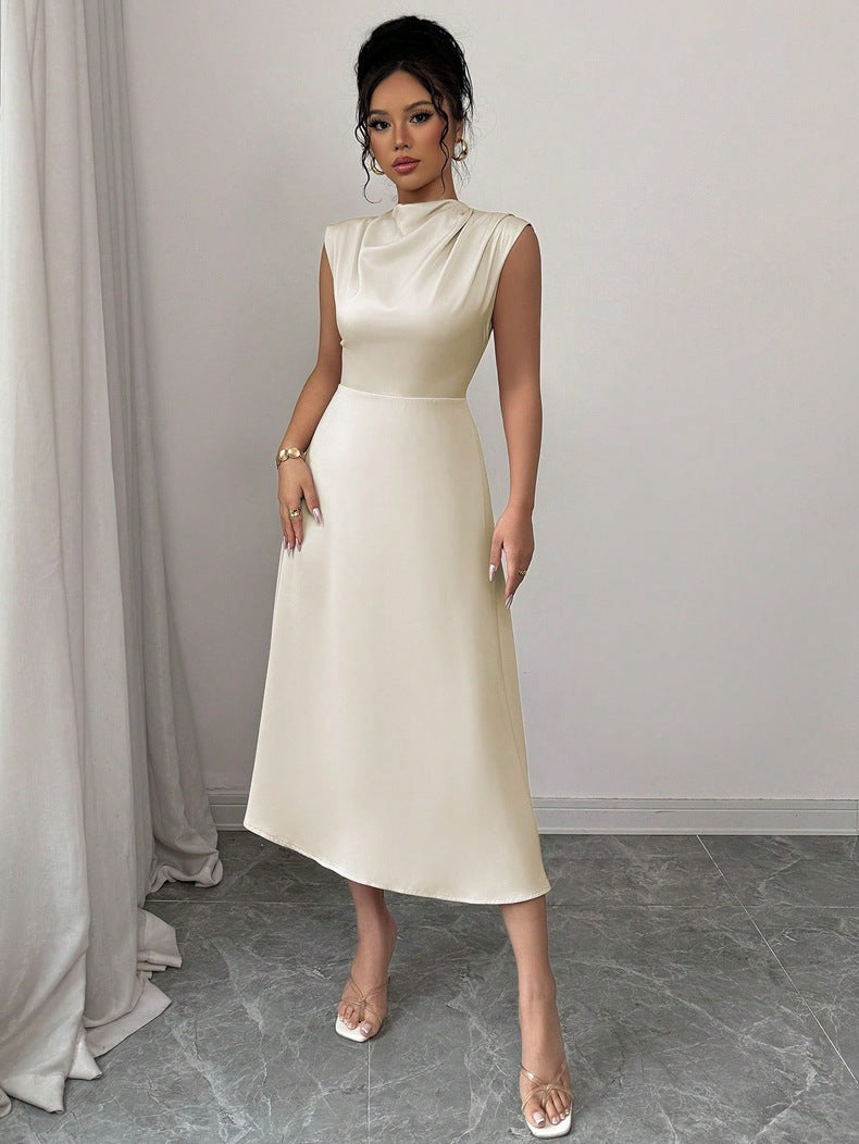 Amira Pleated Satin A-Line Dress