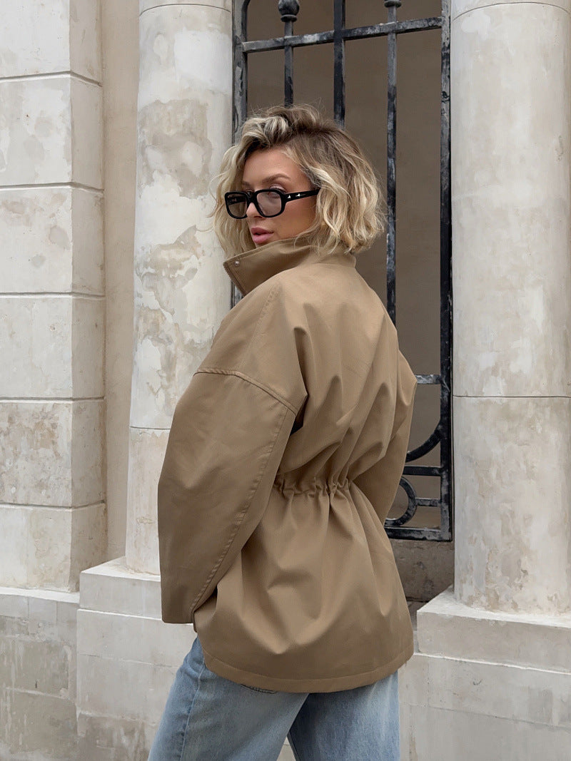 Carmelle Stand-Collar Trench Coat