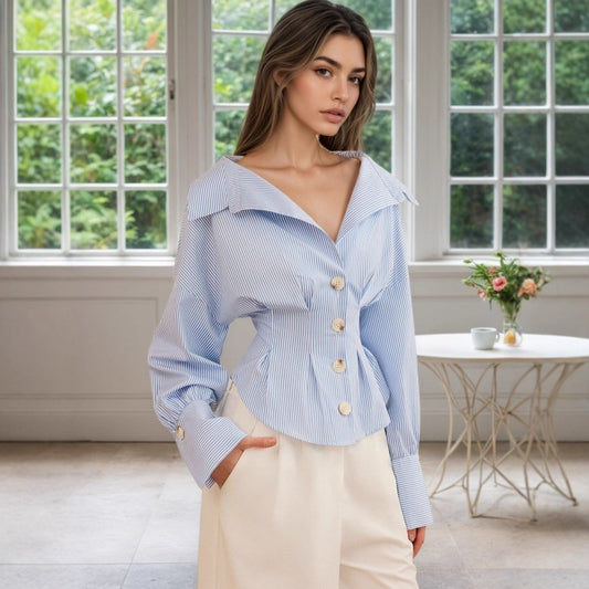Sefira Striped Pleated Puff Shirt