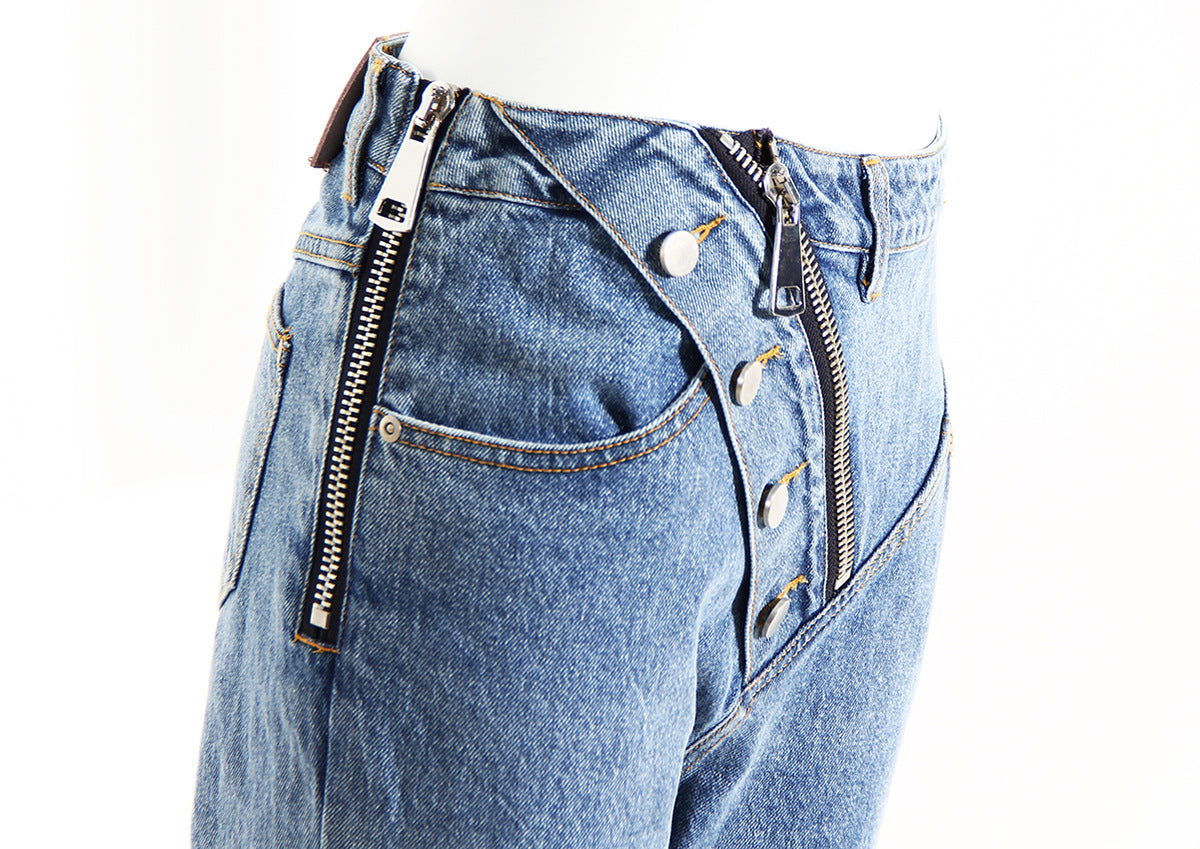 Jean slim taille haute Ayomi à fermeture éclair