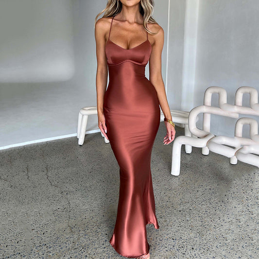 Sade Satin Lace-Up Maxi Dress