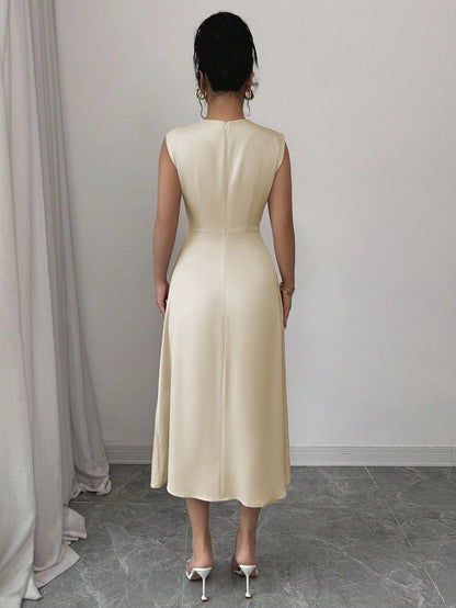 Amira Pleated Satin A-Line Dress