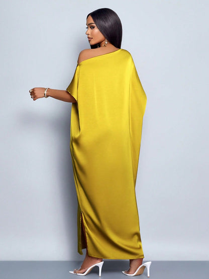 Adanna Golden Glow Satin Dress