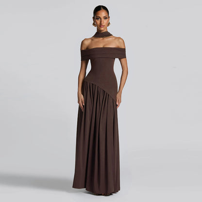 Robe Amira à col foulard fendue et dos nu