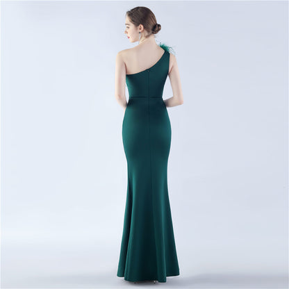 Zalika Ostrich Feather Satin Evening Dress