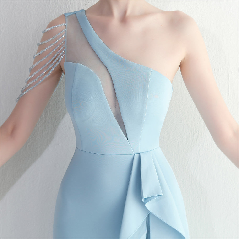 Zayla Beaded Mesh Split Dress