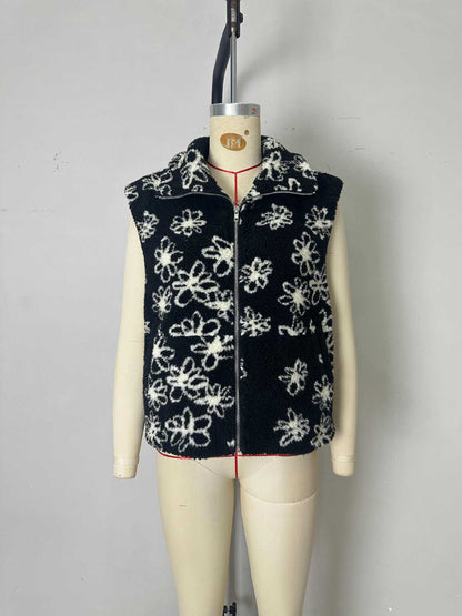 Gilet Sefira à fleurs en peau lainée