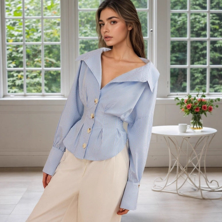 Sefira Striped Pleated Puff Shirt