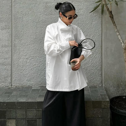 French Minority White with Collared Shirt Women Long Sleeve Single Breasted Simple Casual Shirt