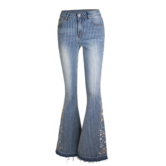 Kendi Striped Bell-Bottom Jeans