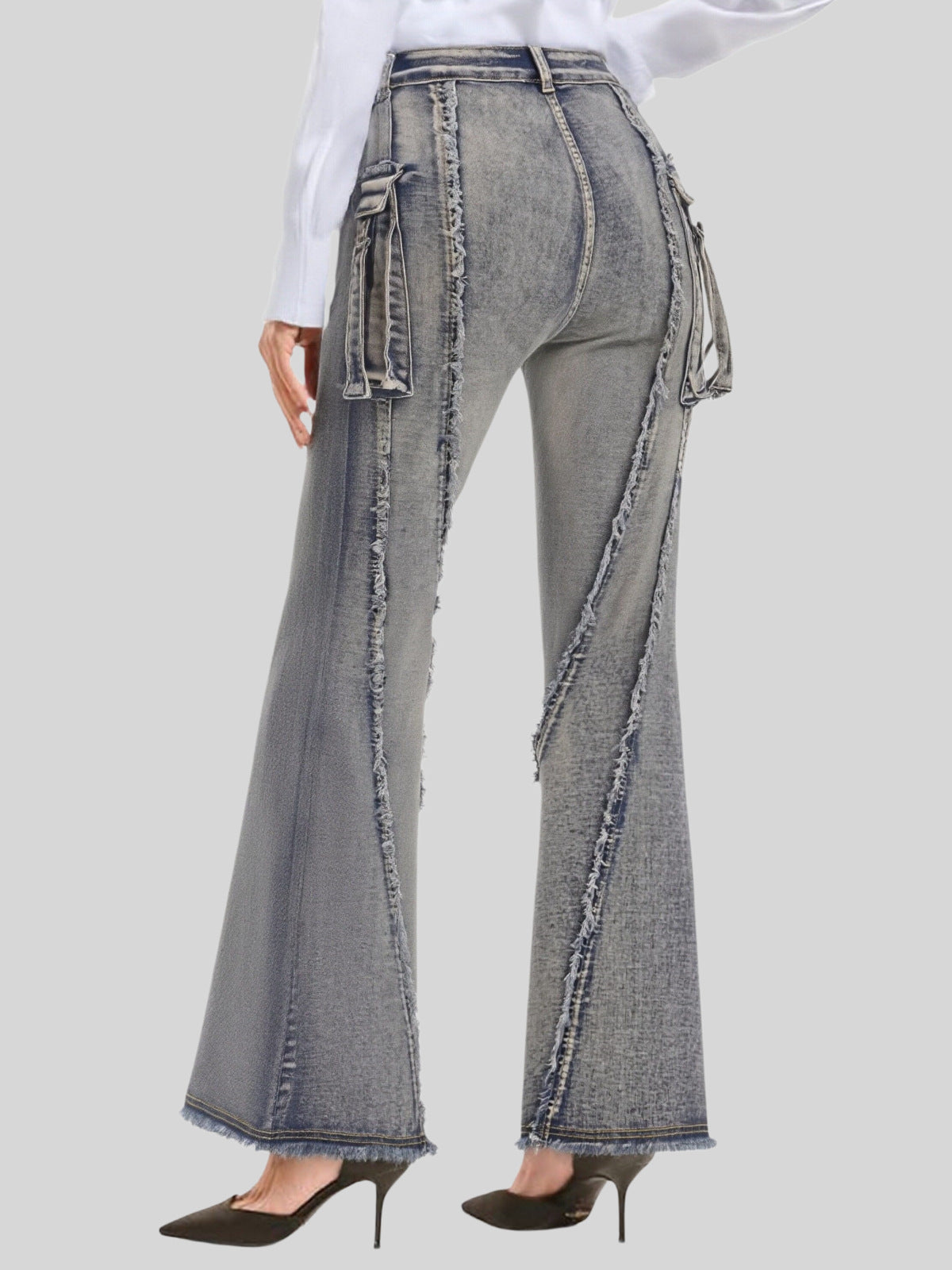 Street Tide Brand Waste Soil Cargo Jeans Three Dimensional Pocket Frayed Wide Leg Pants Women Jeans