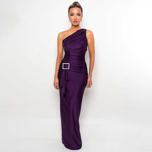 Liyana One-Shoulder Pleated Maxi Dress