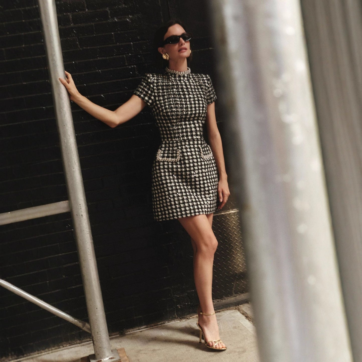 Robe mini à carreaux et perles Céline coupe ajustée