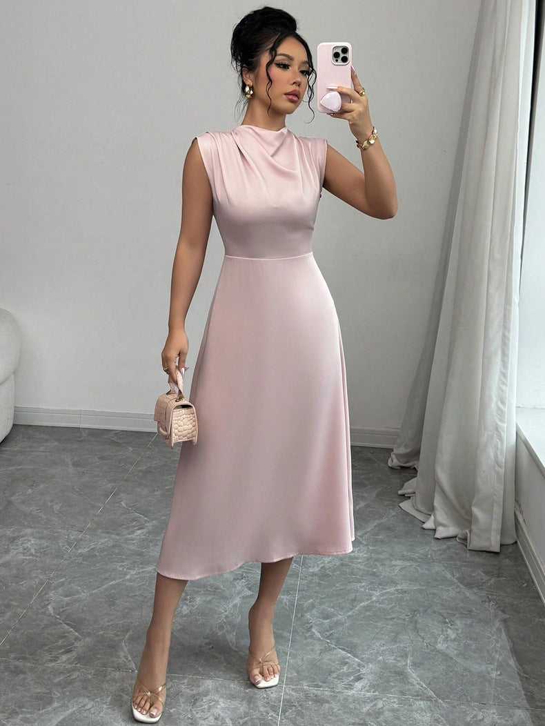 Amira Pleated Satin A-Line Dress