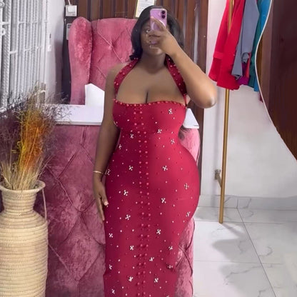 Ndem Halter Rhinestone Dress