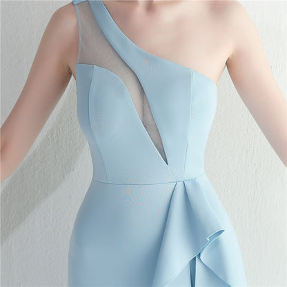 Nalani Ruffled Mesh Evening Dress