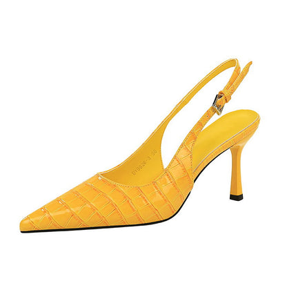 Pana Pattern Sexy Plaid Pointed Toe Shallow Mouth Ankle Strap Buckle Stiletto Heel Cocktail Women Shoes