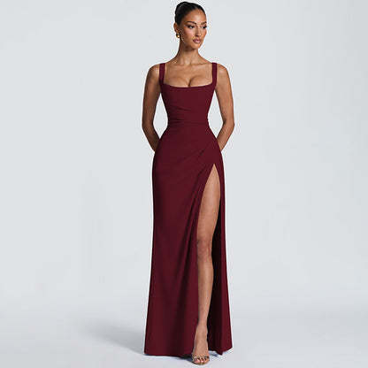 Women Evening Dress Maxi Dress Summer Sexy Strap Backless High Slit Dress