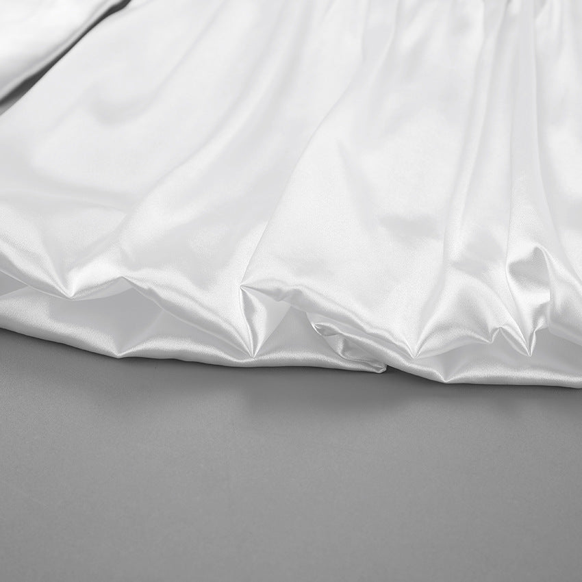 Adanna White Glow Satin Dress