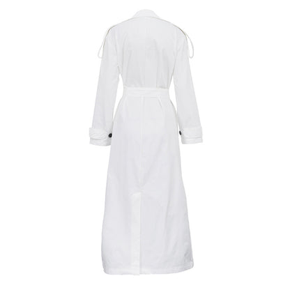 Simple Office Long Trench Coat Women Collared Long Sleeve Cardigan Tie Front Top