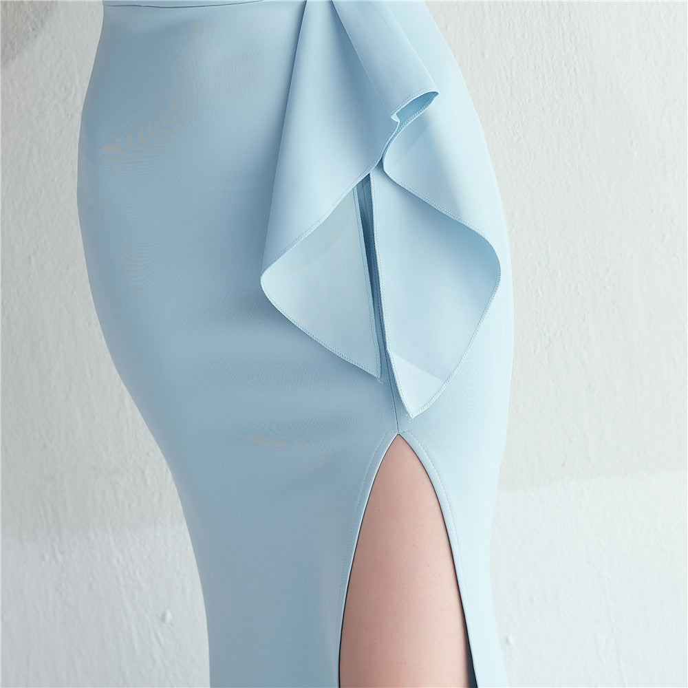 Nalani Ruffled Mesh Evening Dress