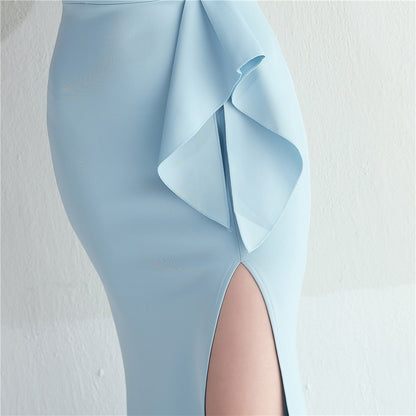 Nalani Ruffled Mesh Evening Dress