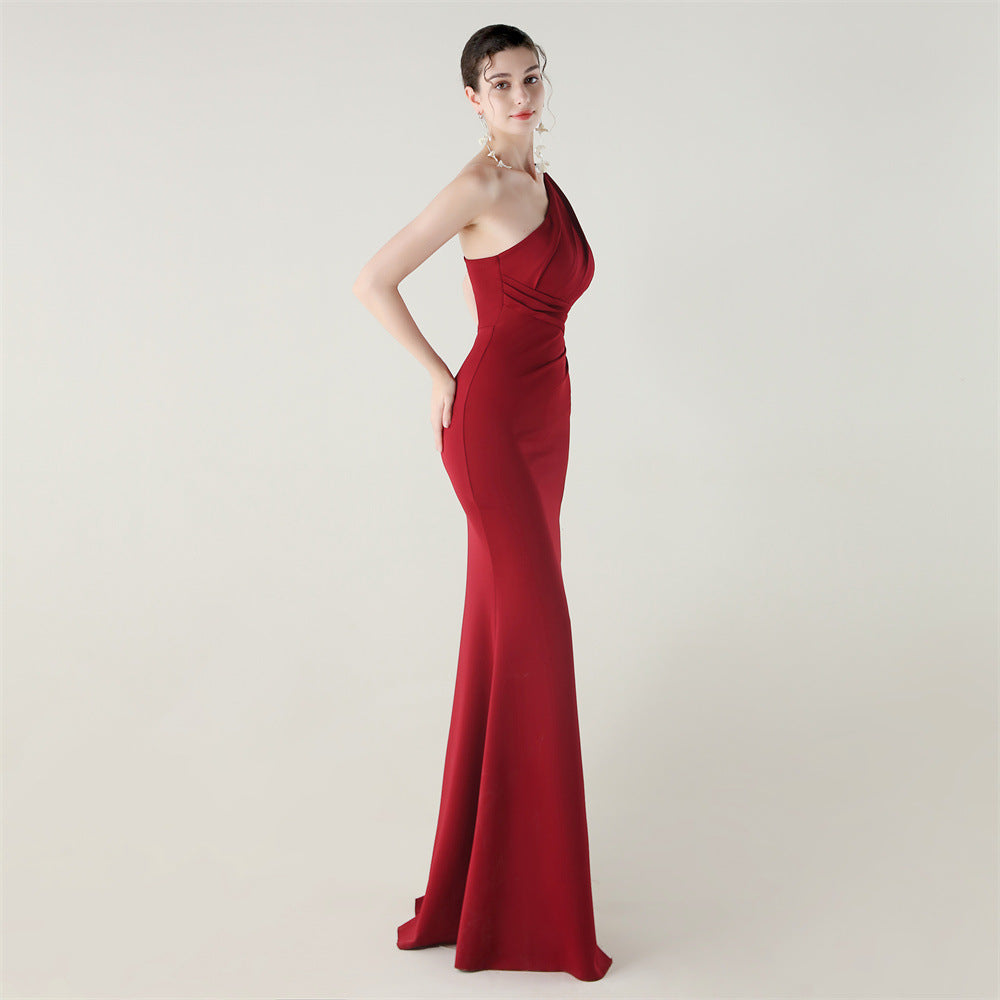 Zola One-Shoulder Satin Fishtail Gown
