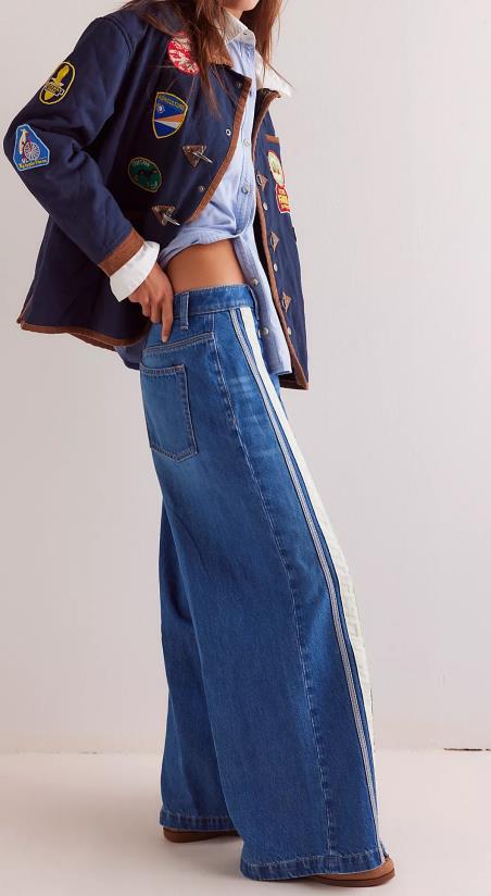 Pantalon en denim à jambes larges et color-block Zyara