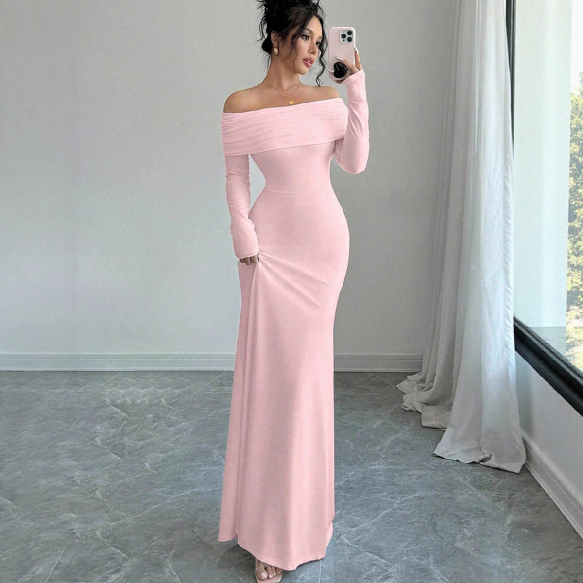 Amara Off-Shoulder Stretch Long Formal Dress