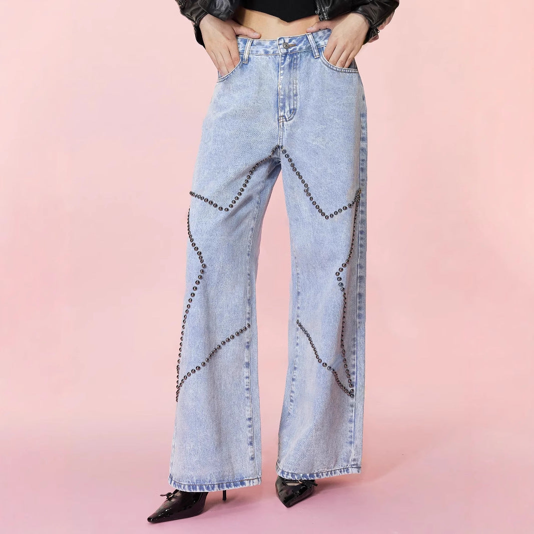 Zelina Loose Retro Beaded Jeans