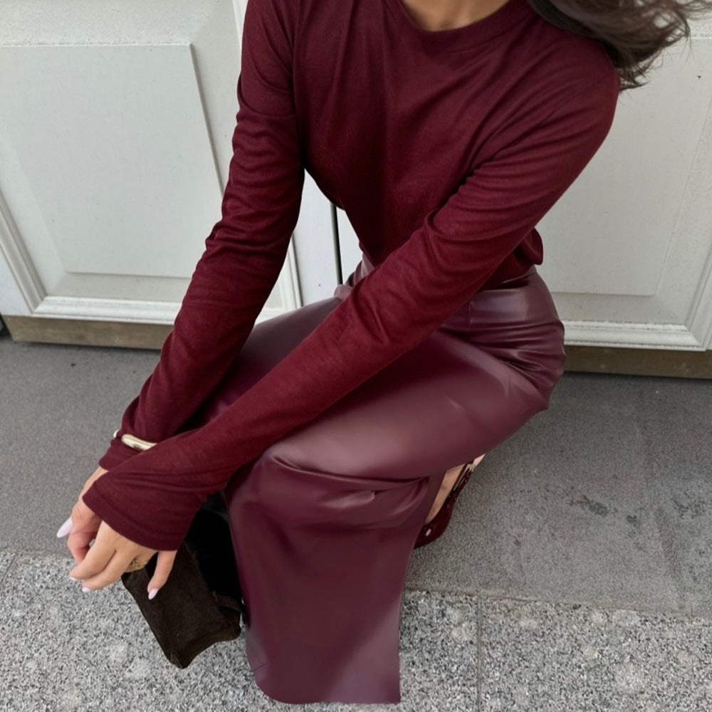 Jupe fendue en cuir Makena Luxe