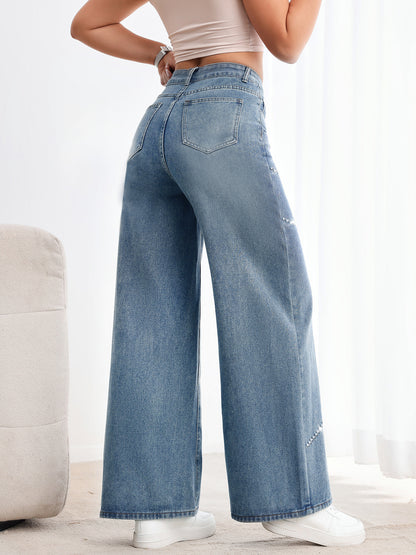Jean en denim taille haute à strass Sefara