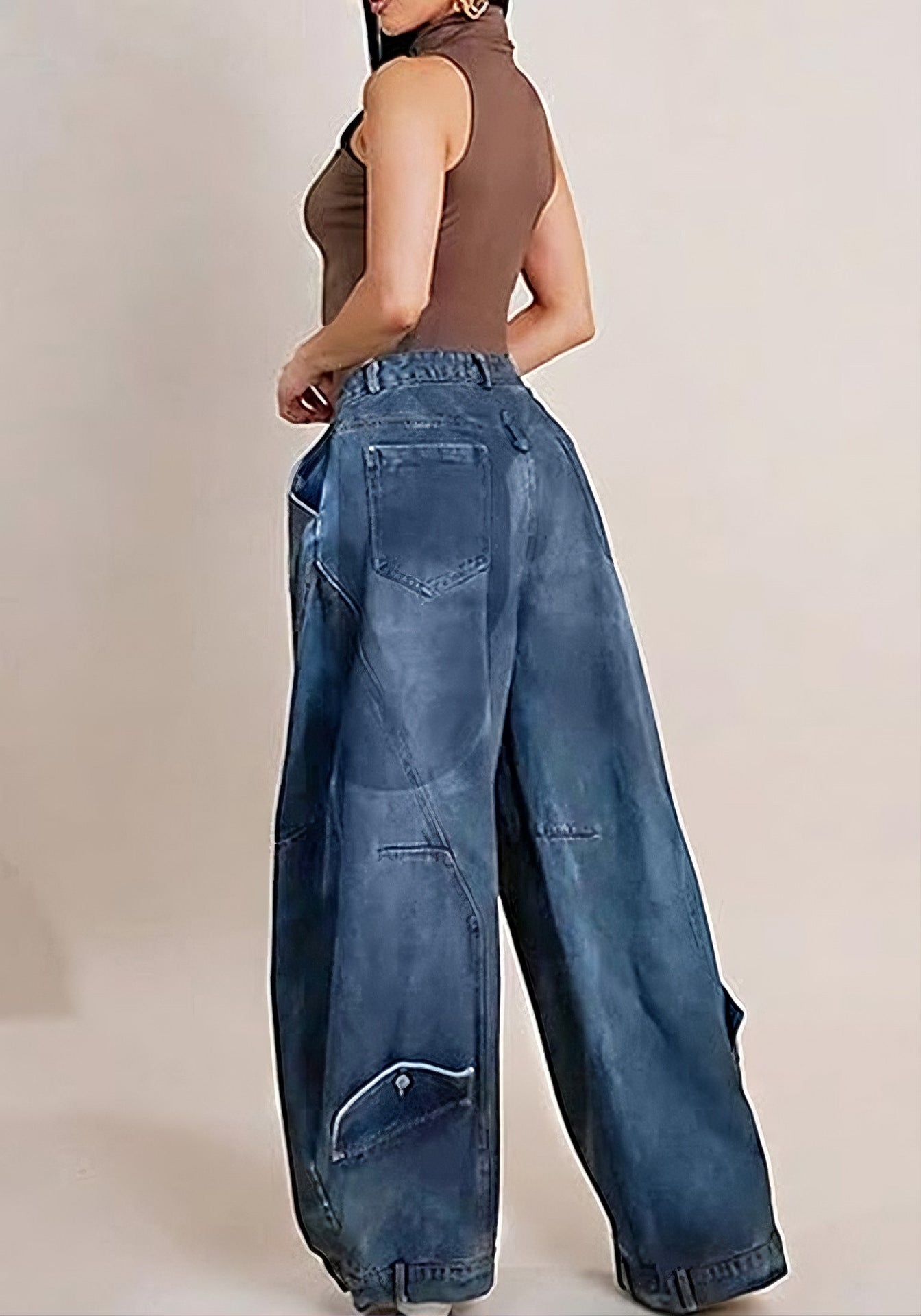 Women Wear Supply Washed Distressed Pocket Wide Loose Jeans Women