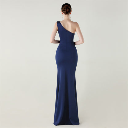 Zola One-Shoulder Satin Fishtail Gown