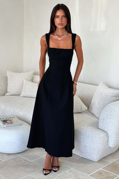 Office Vacation Waist Trimming Spaghetti Straps Dress Women Clothing Summer Independent