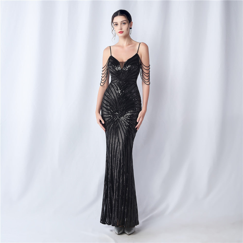 Zelina Beaded Sling Event Dress