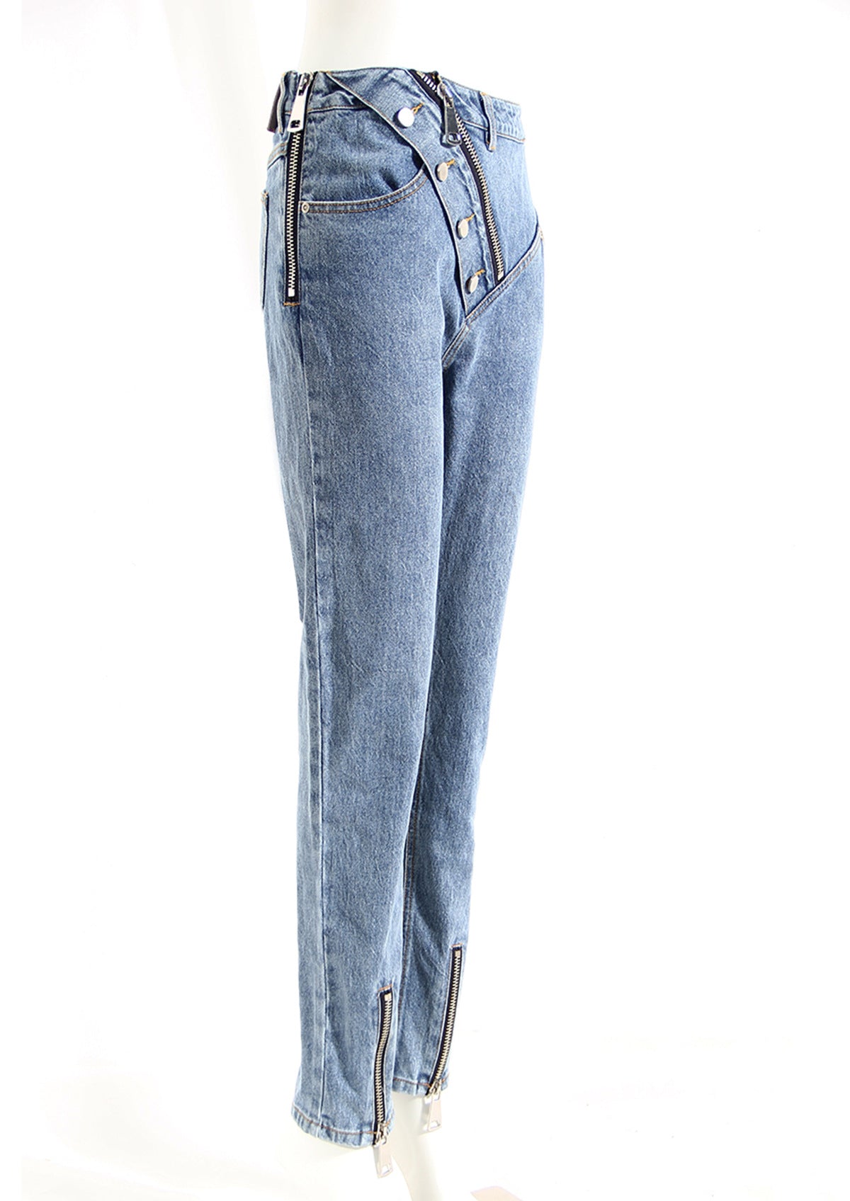 Jean slim taille haute Ayomi à fermeture éclair
