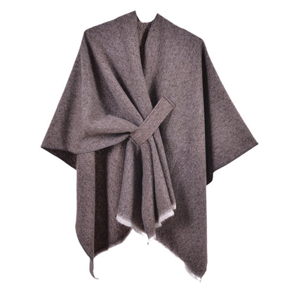 Solid Color Lace-up Shawl Coffee