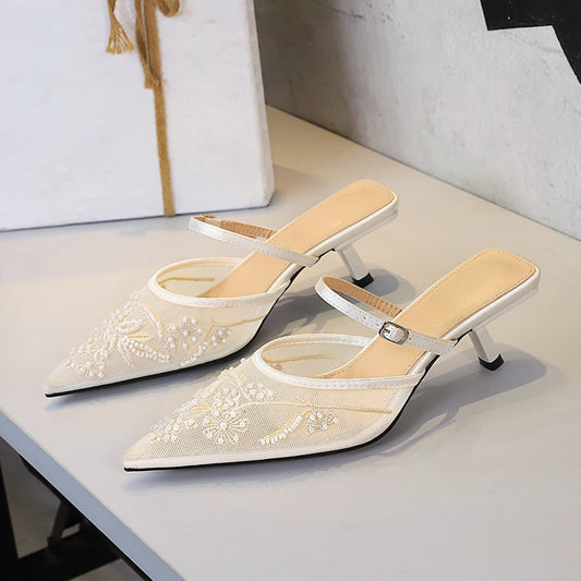 Nayela Floral Lace Stiletto Slippers