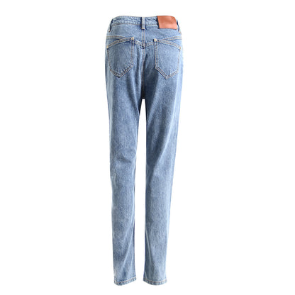 Jean slim taille haute Ayomi à fermeture éclair