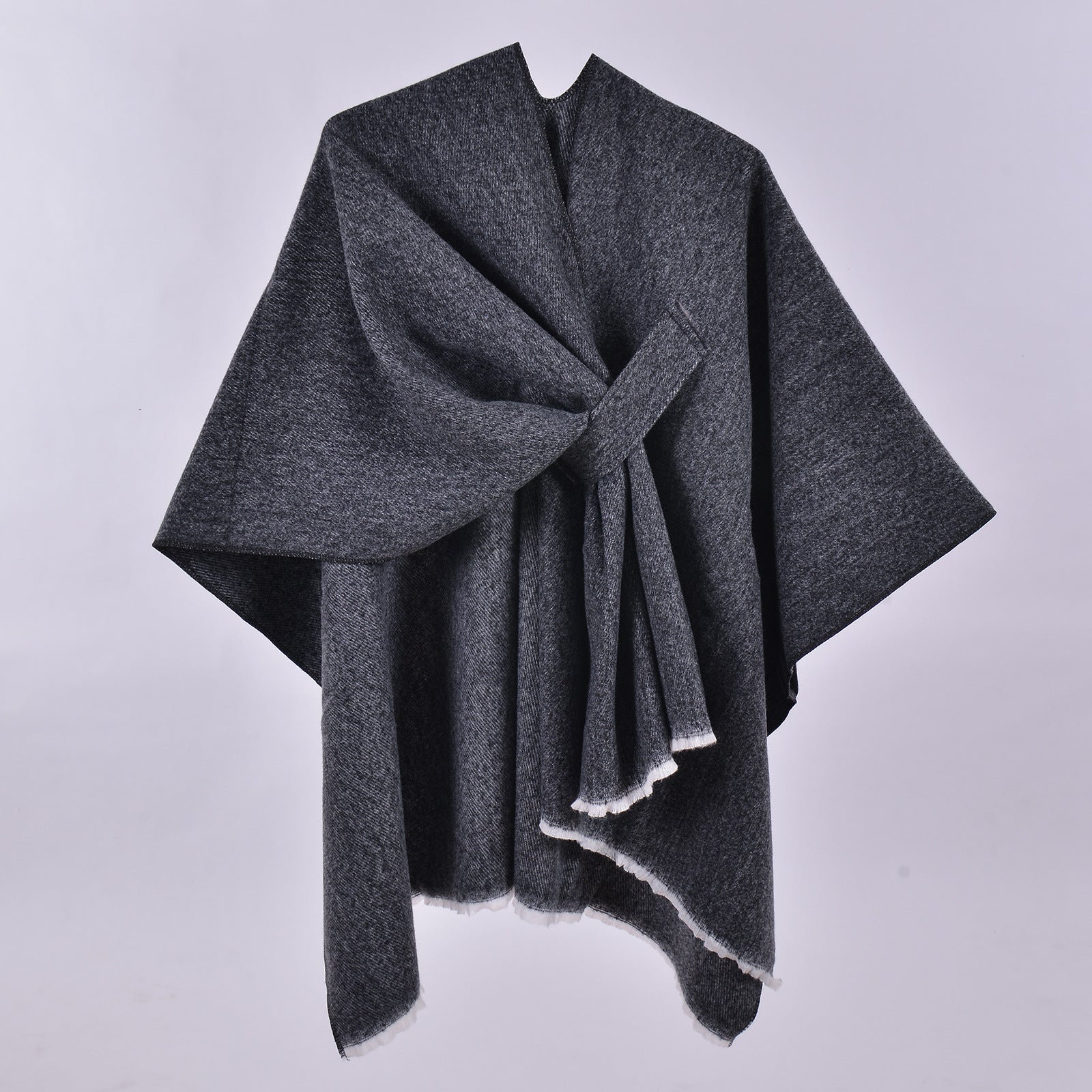Solid Color Lace-up Shawl Black