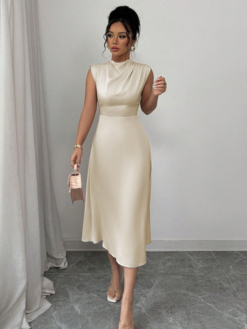 Amira Pleated Satin A-Line Dress