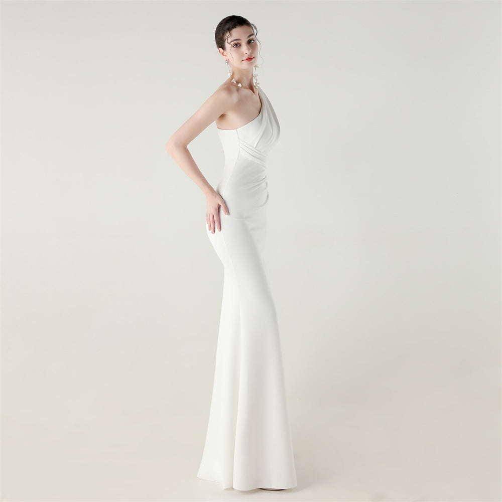 Zola One-Shoulder Satin Fishtail Gown
