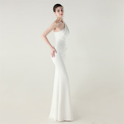 Zola One-Shoulder Satin Fishtail Gown
